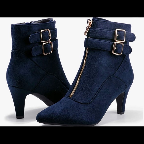NWT Buckle Strap Ankle Booties 3 Inch Pointed Toe Zipper Heels Dress Jeans Boots - Picture 6 of 11